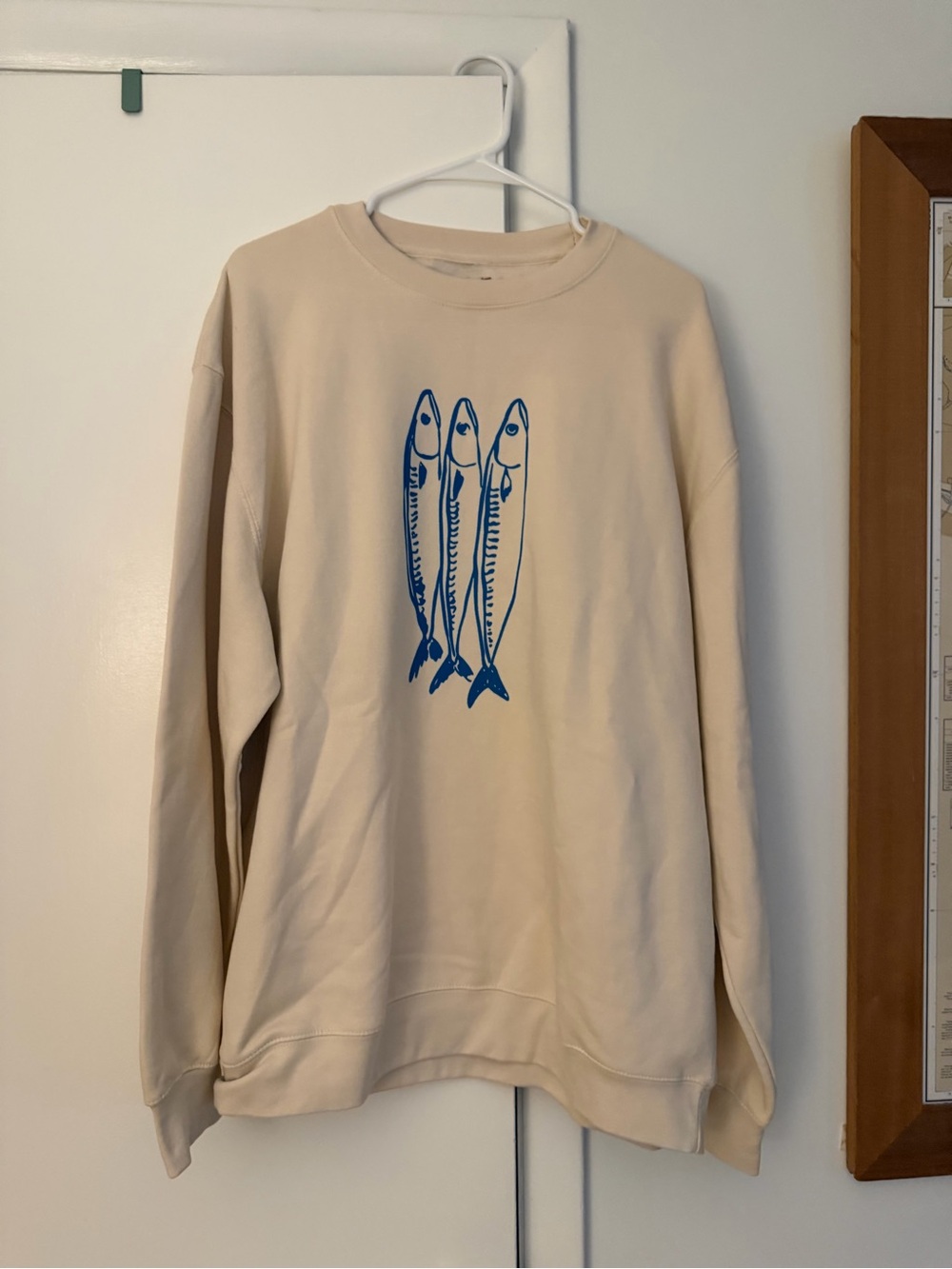 Cream Graphic Fish Crewneck Sweater